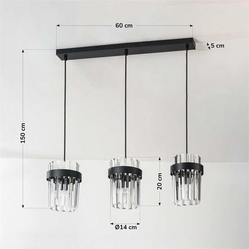 Modern pendellampa Elvira med tre lampor och lyxigt klart glas