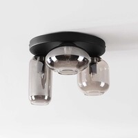 Svart taklampa Penba med 3 skärmar i rökfärgat glas