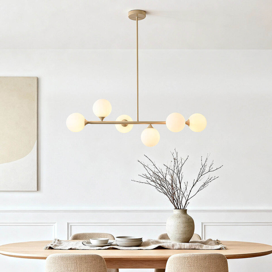 Design taklampa Aster - beige med mjölkvitt glas, 6-ljus