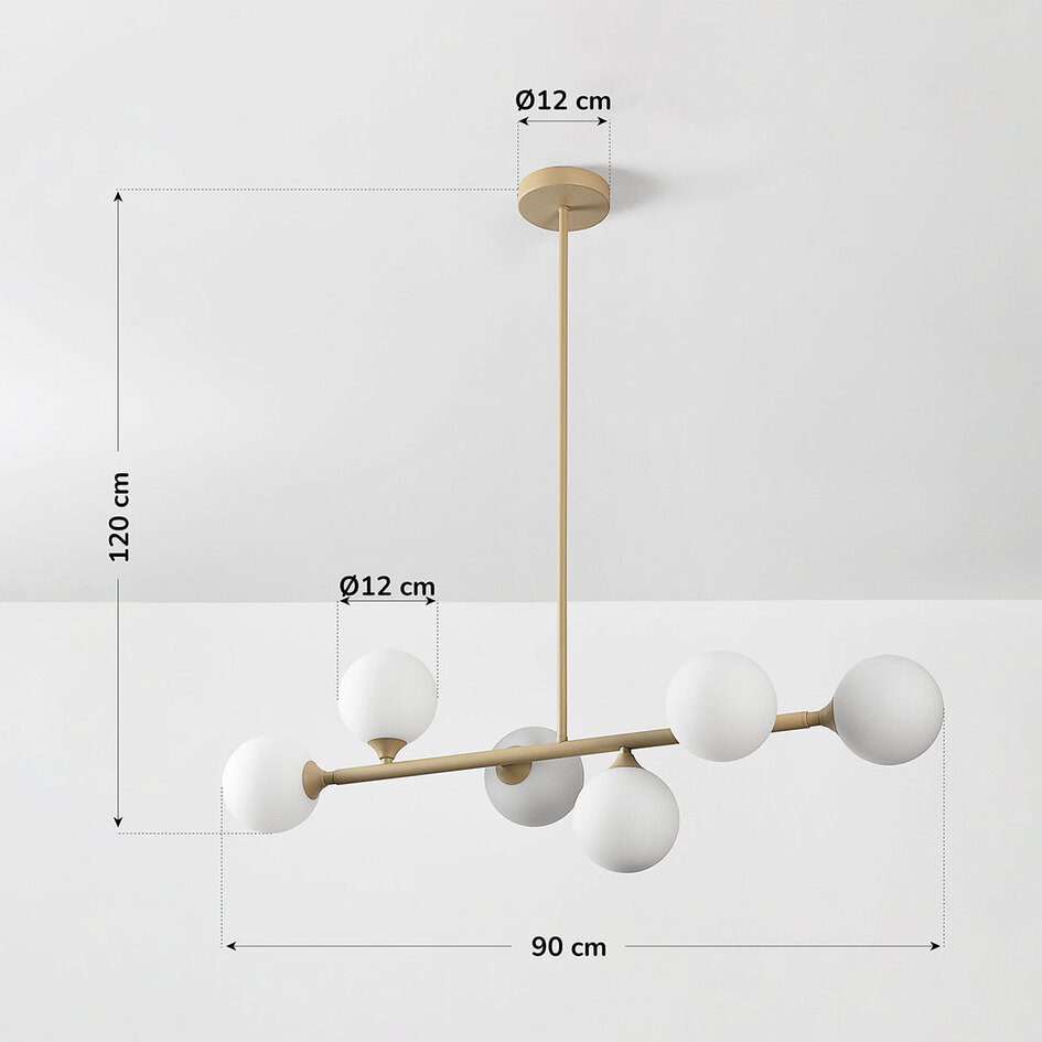 Design taklampa Aster - beige med mjölkvitt glas, 6-ljus