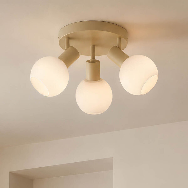 3-ljus taklampa Orlando - beige med mjölkvitt glas