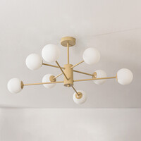 Taklampa Idaho med åtta lampor - beige med mjölkvitt glas