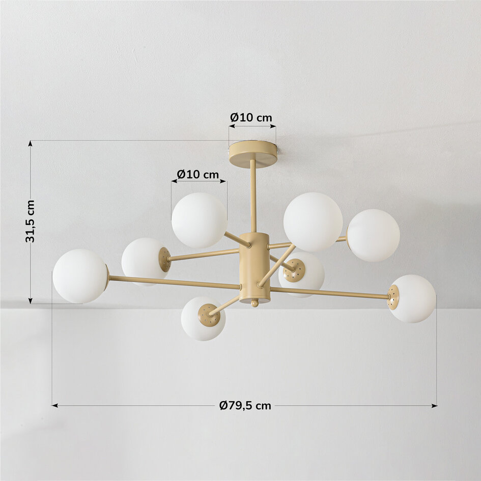 Design taklampa Idaho - beige med mjölkvitt glas, 8-ljus