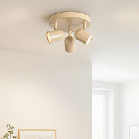 Taklampa Caro med tre lampor i beige med justerbara spotlights