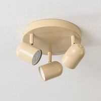 Taklampa Caro med tre lampor i beige med justerbara spotlights