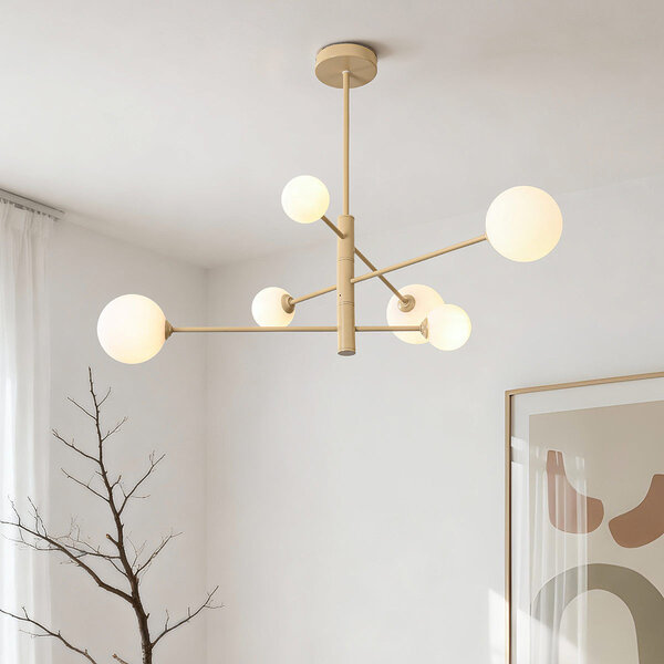 Design taklampa Sest beige med mjölkvitt glas - 6-ljus