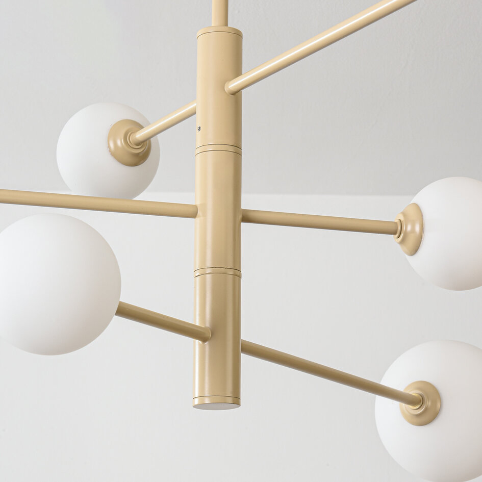 Taklampa Sest med sex lampor - beige med mjölkvitt glas