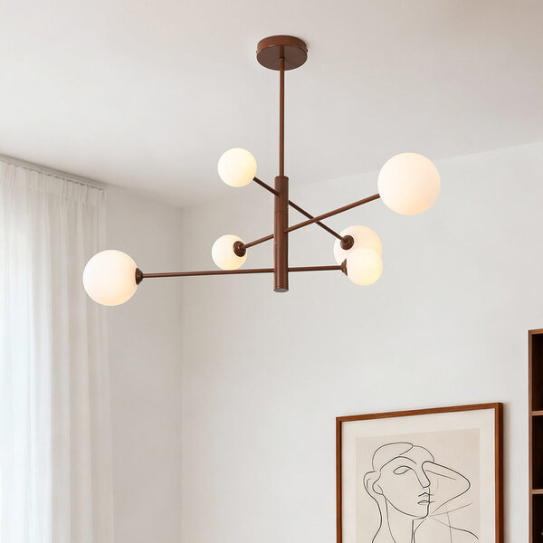 Design taklampa Sest brun med mjölkvitt glas - 6-ljus