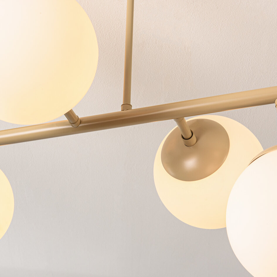 Taklampa Osem med åtta lampor - beige med mjölkvitt glas
