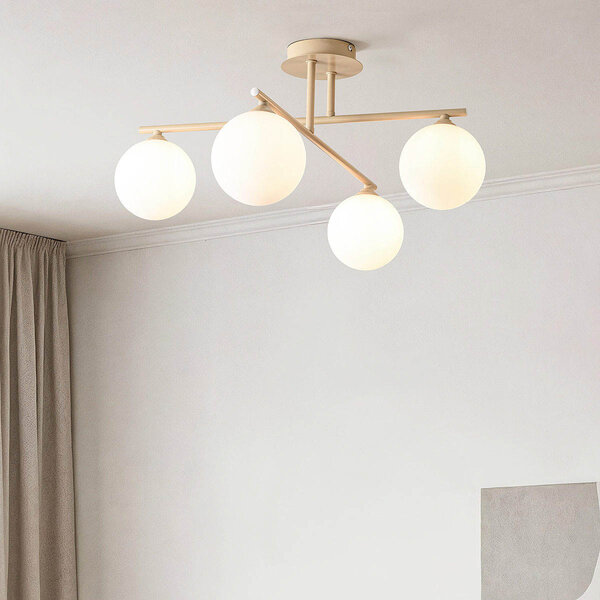 Modern vridbar taklampa Nymo beige med mjölkvitt glas, 4-ljus