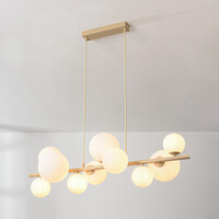 Pendellampa Deka med tio lampor - beige med mjölkvitt glas