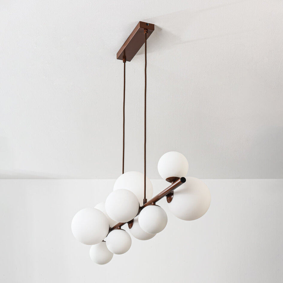Design taklampa Deka brun med mjölkvitt glas, 10-ljus