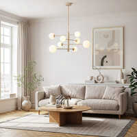 Taklampa Oito med åtta lampor - beige med mjölkvitt glas, vridbar