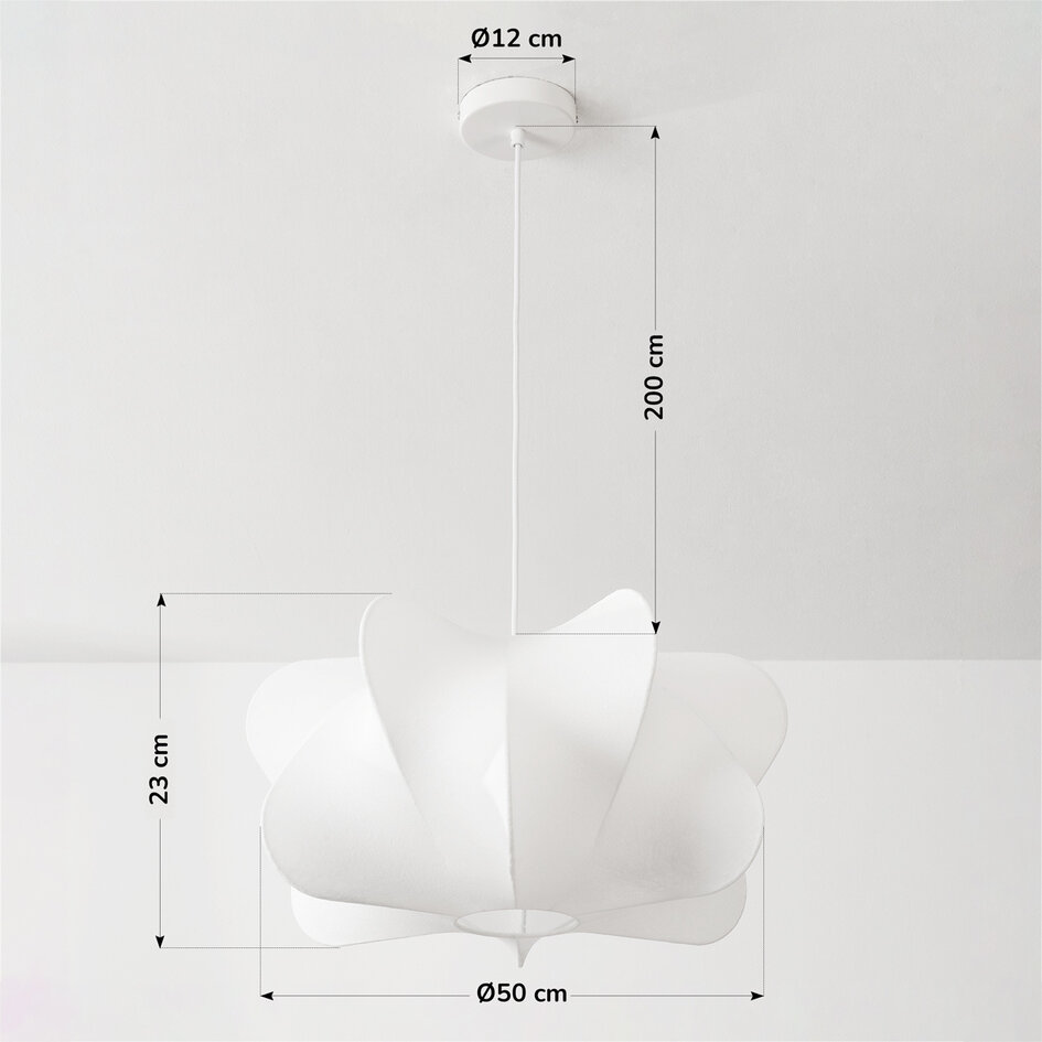 Vit minimalistisk pendellampa Ame med sidenskärm