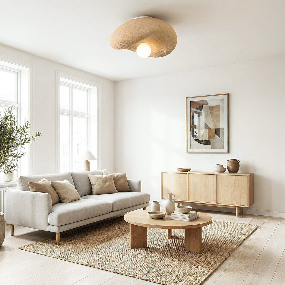 Wabi sabi-taklampa Kawa med ljus karamellfärgad steneffekt - 41 cm
