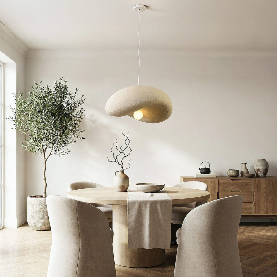 Wabi sabi-pendellampa Kawa - sandbeige med svartprickig steneffekt 60 cm