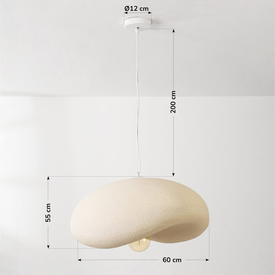 Wabi sabi-pendellampa Kawa - sandbeige med svartprickig steneffekt 60 cm