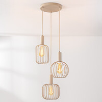 Pendellampa Nudea med tre lampor - beige metallskärmar