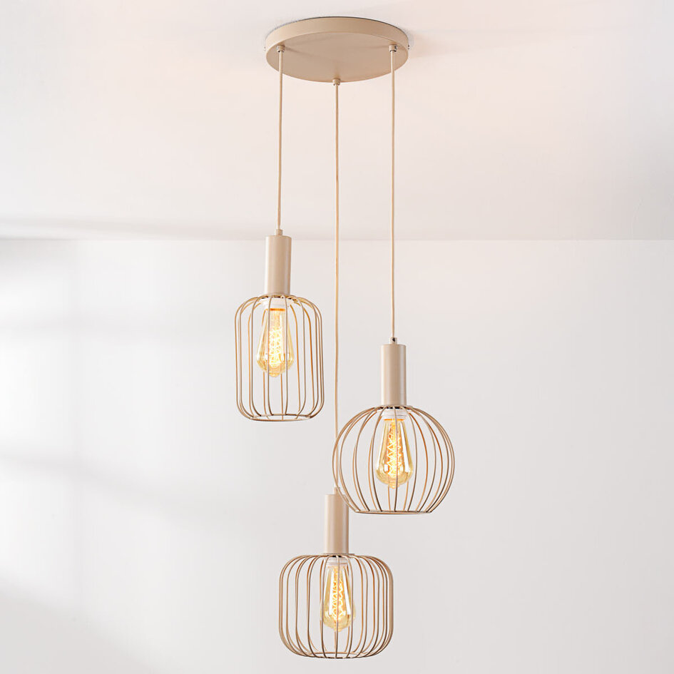 Pendellampa Nudea med tre lampor - beige metallskärmar