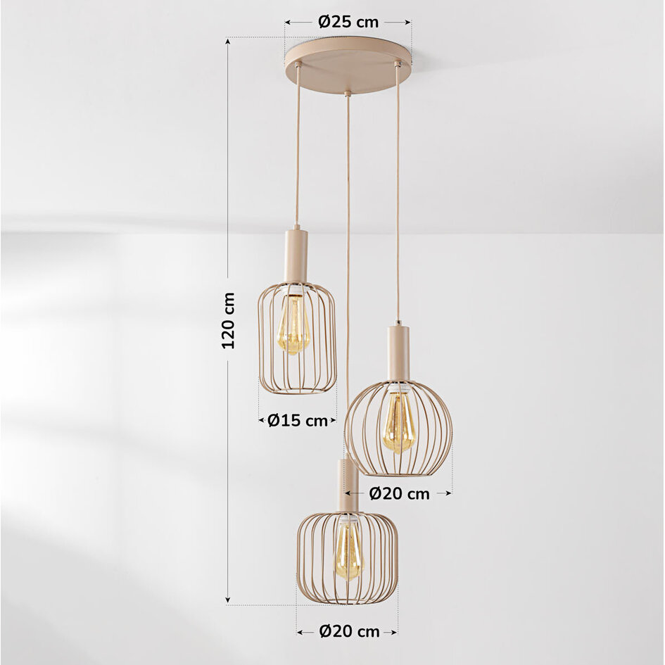 Pendellampa Nudea med tre lampor - beige metallskärmar