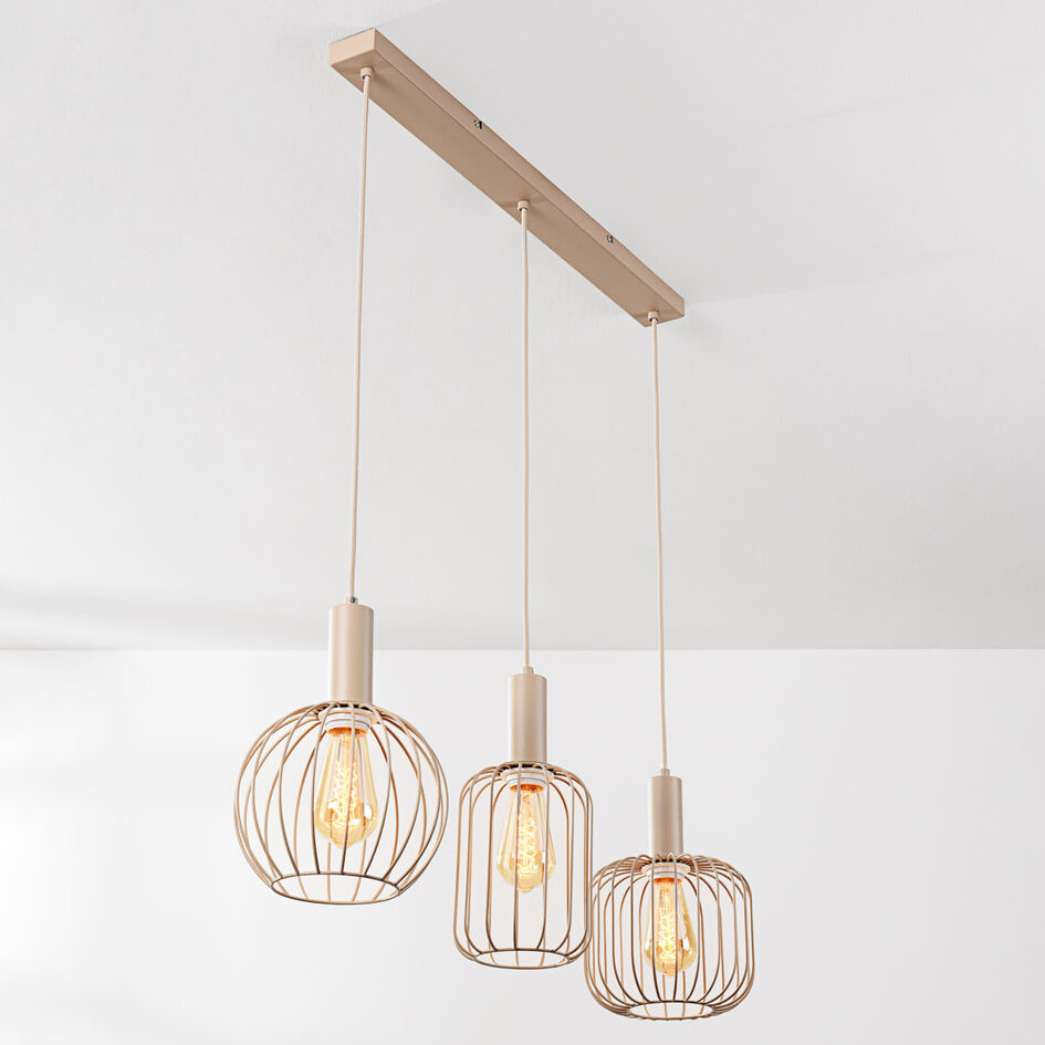 3-ljus taklampa Nudee med beige metallskärmar