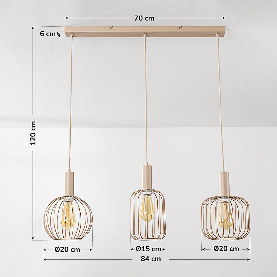 Pendellampa Nudee med tre lampor - beige metallskärmar