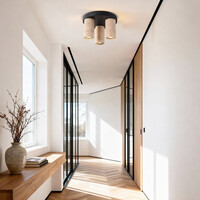 Taklampa Cova med tre spotlights i varm travertinstil