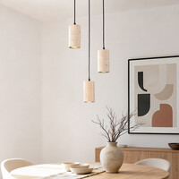 Pendellampa Velea med tre spotlights i varm travertinstil