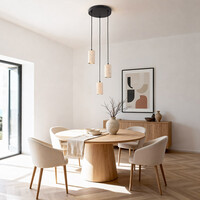 Pendellampa Velea med tre spotlights i varm travertinstil