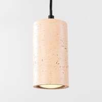 Pendellampa Velea med tre spotlights i varm travertinstil