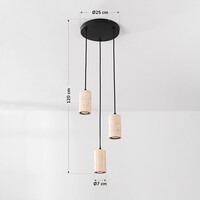 Pendellampa Velea med tre spotlights i varm travertinstil