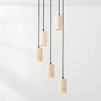 Pendellampa Velin med fem spotlights i varm travertinstil