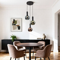 Design taklampa Imme med gråblått rök-, grönt och kopparglas – 3-ljus