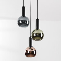 Design taklampa Imme med gråblått rök-, grönt och kopparglas – 3-ljus