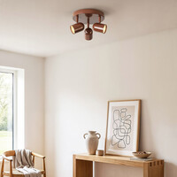 Taklampa Caro med tre lampor i brunt med justerbara spotlights
