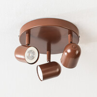 Taklampa Caro med tre lampor i brunt med justerbara spotlights