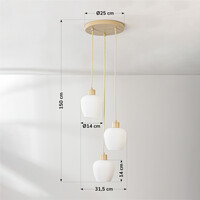 Pendellampa Stockton med tre lampor - beige med mjölkvitt glas