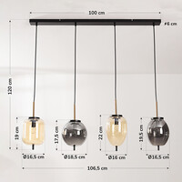 Pendellampa Delia med fyra lampor - rökfärgat och ljust amberfärgat glas med guldaccenter