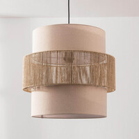 Boho-pendellampa Nyra - beige textil med flätat rep