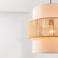 Boho-pendellampa Nyra - beige textil med flätat rep
