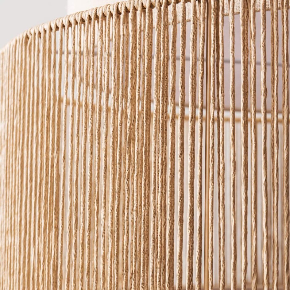 Boho-pendellampa Nyra - beige textil med flätat rep