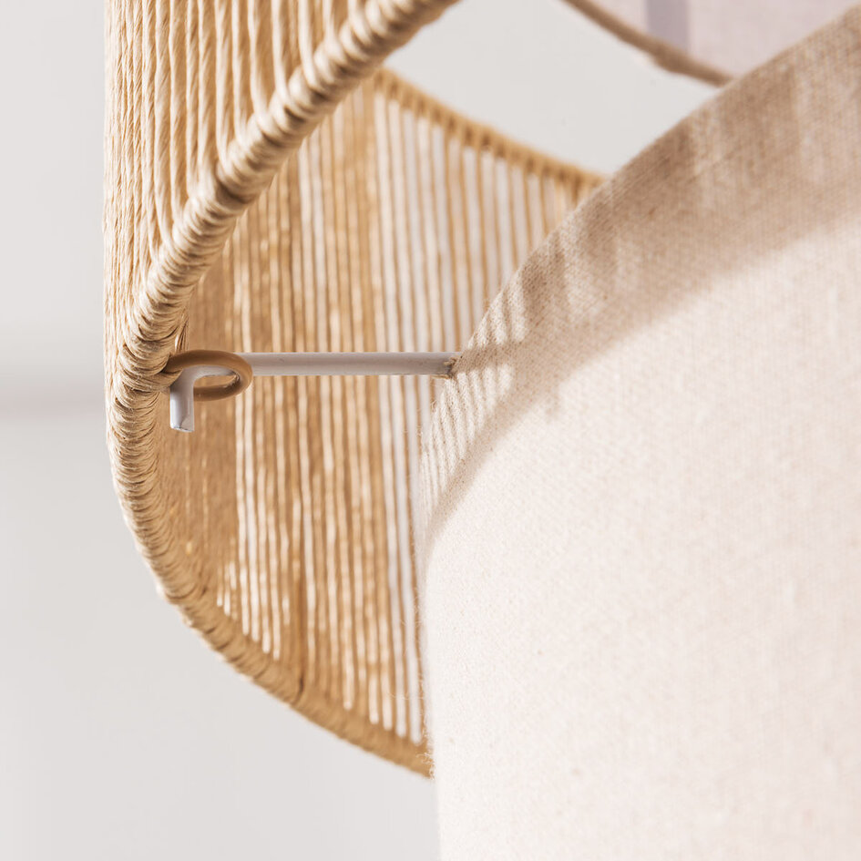 Boho-pendellampa Nyra - beige textil med flätat rep