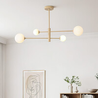 Taklampa Stiri med fyra lampor - beige med mjölkvitt glas