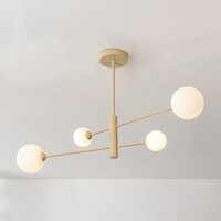 Taklampa Stiri med fyra lampor - beige med mjölkvitt glas