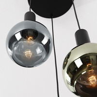 Design taklampa Imme med gråblått rök-, grönt och kopparglas – 3-ljus