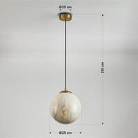 Pendellampa Tessra med en lampa - glas i marmorutseende och gyllene mässing