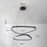 3-stegs dimbar pendellampa Nivara - dubbla LED-ringar i svart