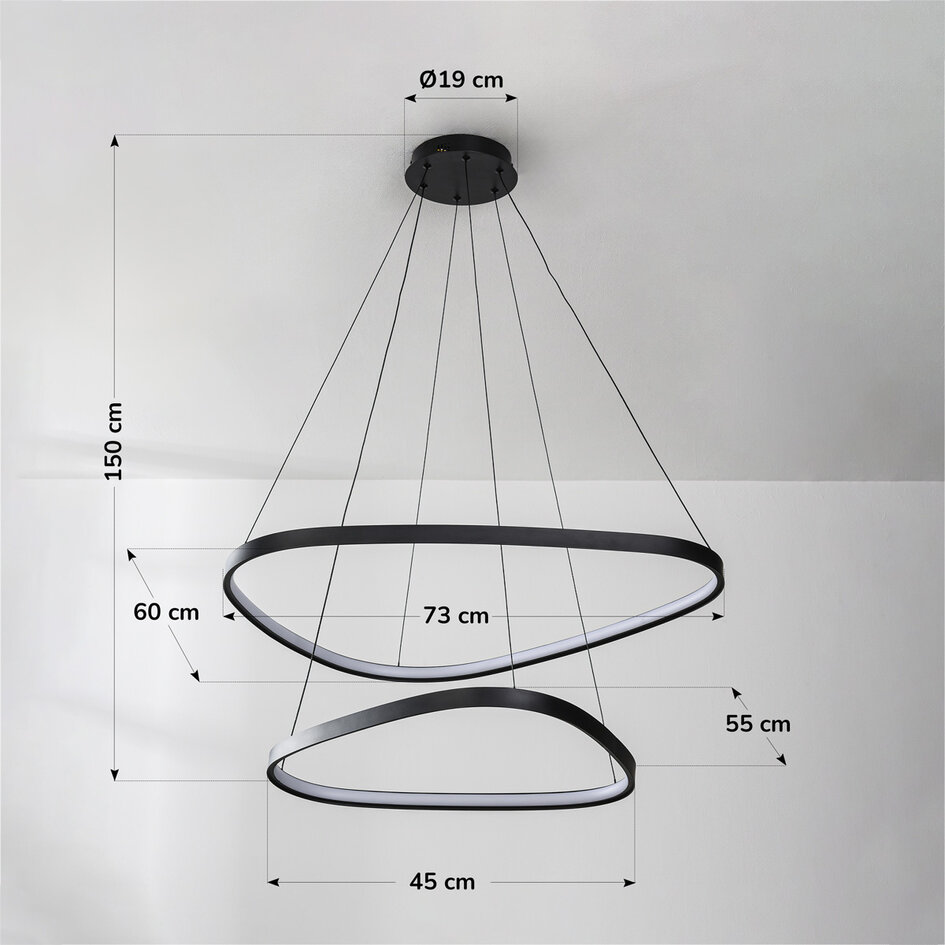 3-stegs dimbar design taklampa Nivara med dubbla LED-ringar i svart