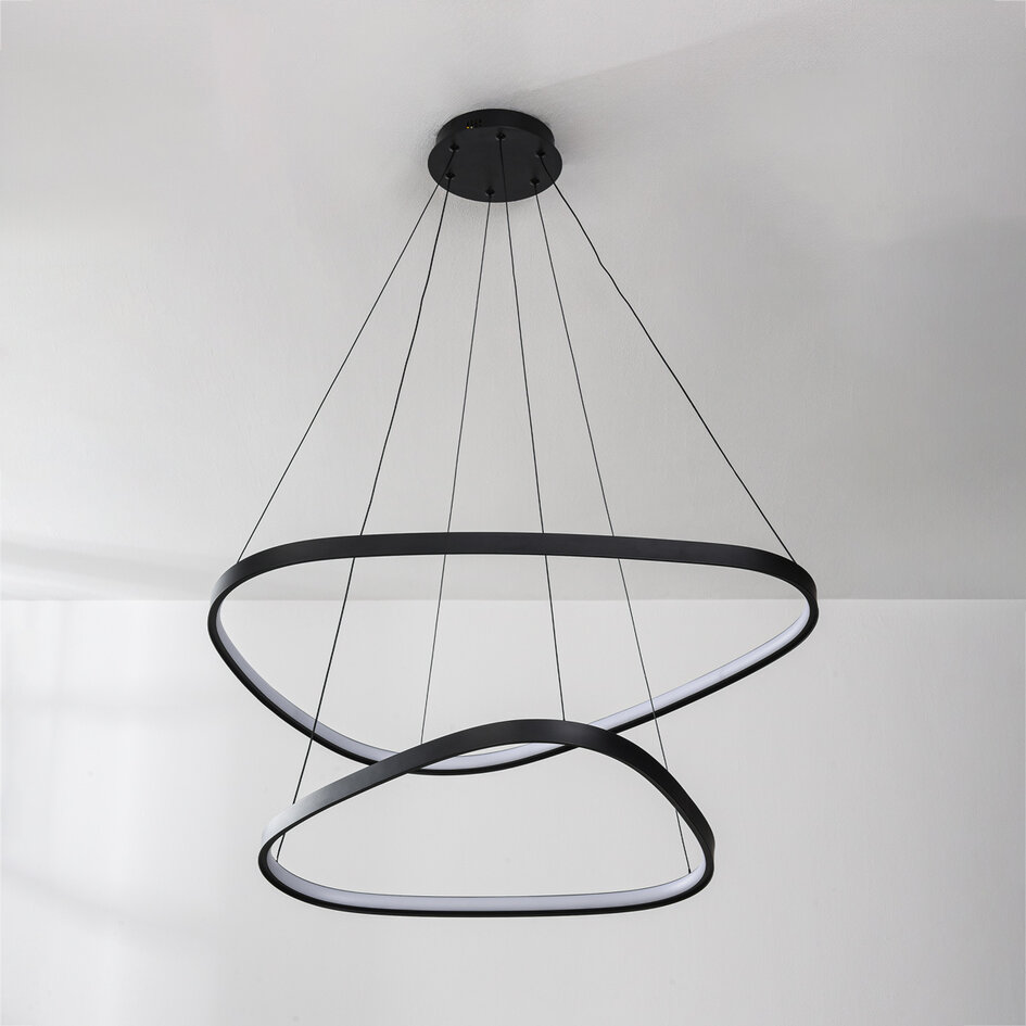 3-stegs dimbar pendellampa Nivara - dubbla LED-ringar i svart