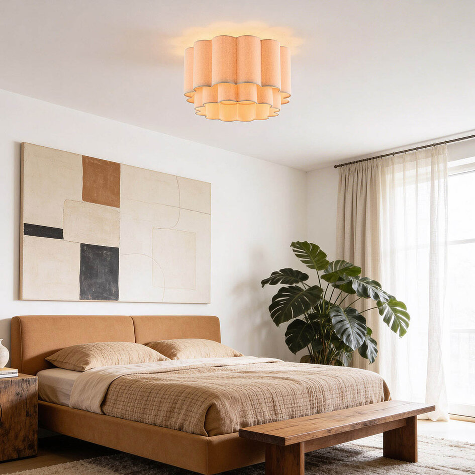 Taklampa med tvålagers linneskärm, beige